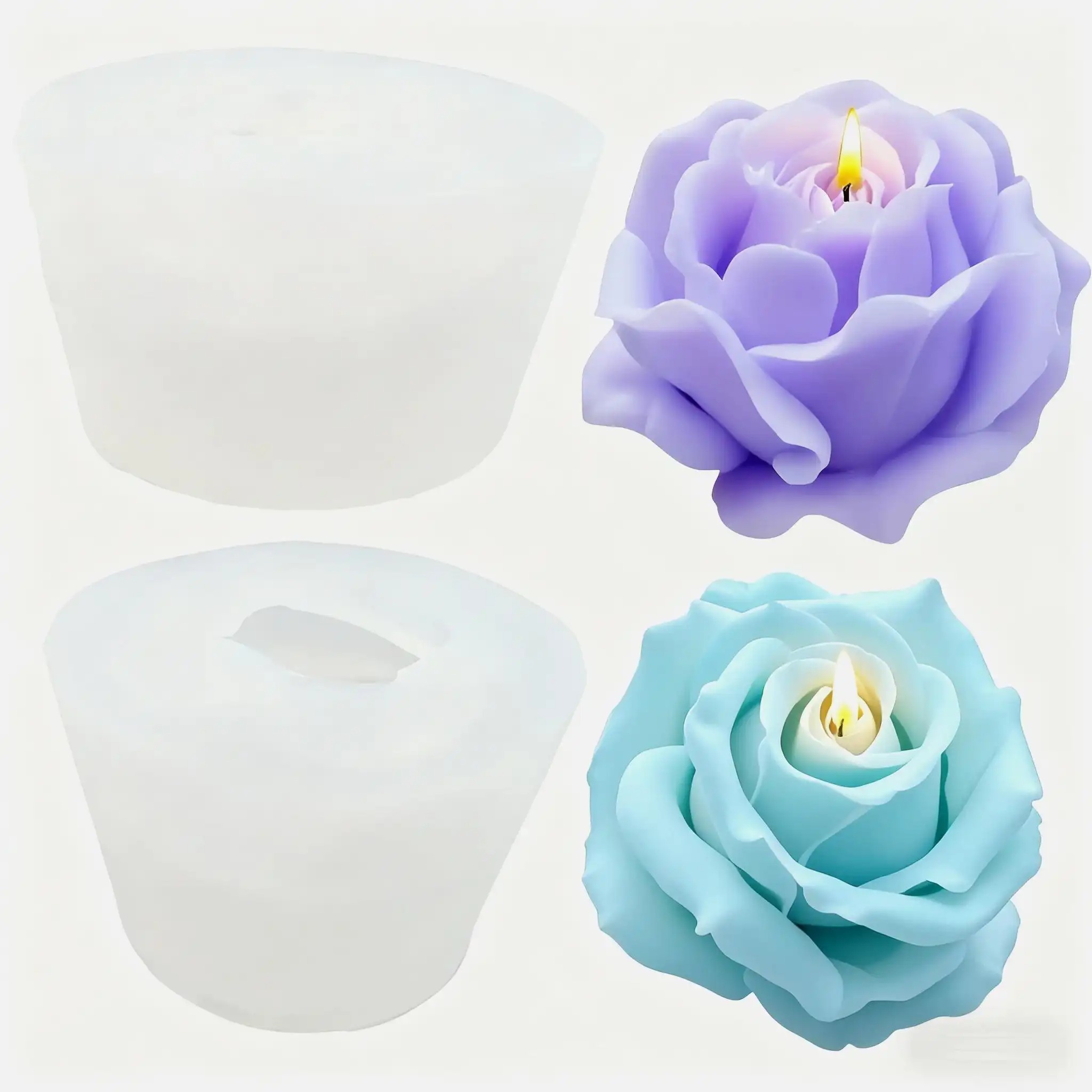 Soap Making Recipes - แม่พิมพ์เทียนซิลิโคนรูปดอกกุหลาบ 3 มิติ 2 ชิ้น -