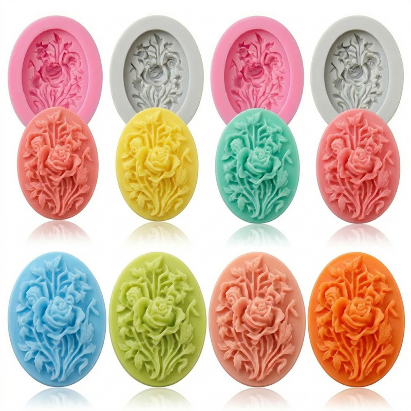 Soap Making Organic - แม่พิมพ์ซิลิโคน 4 ชิ้นรูปทรงดอกไม้，แม่พิมพ์ซิลิโคนที่ถอดออกง่ายและนำกลับมาใช้ใหม่ได้，เหมาะสำหรับการทำสบู่แฮนด์เมดในฤดูร้อน，ยังเหมาะสำหรับการใช้งานอื่นๆ